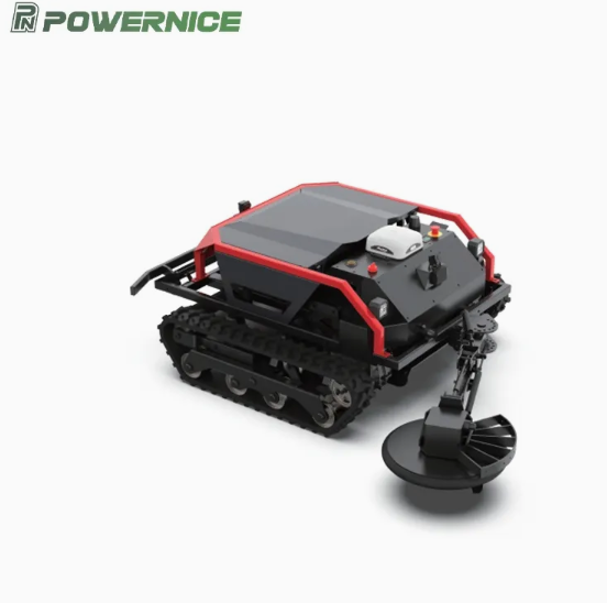 Cortador de grama de controle remoto 220V com esteira de borracha para todo o terreno